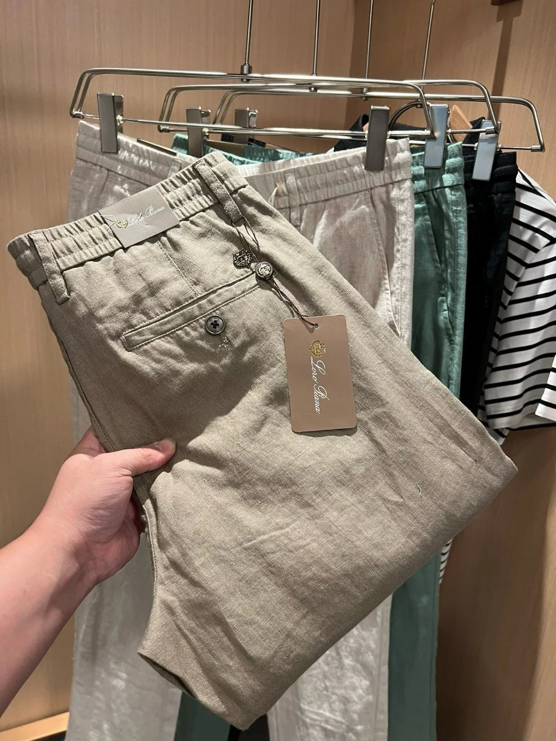 European and American light luxury LP men's summer pure linen elastic waist tether small straight casual pants