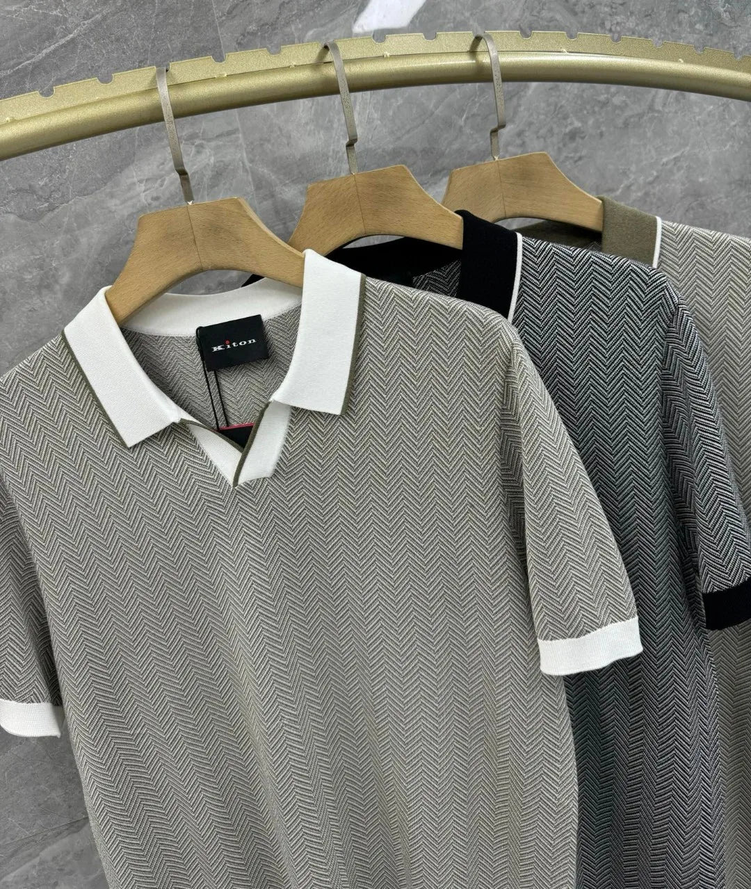 Kiton Italian European and American old money wind 25 summer lapel short-sleeved cotton blended silk business casual polo shirt