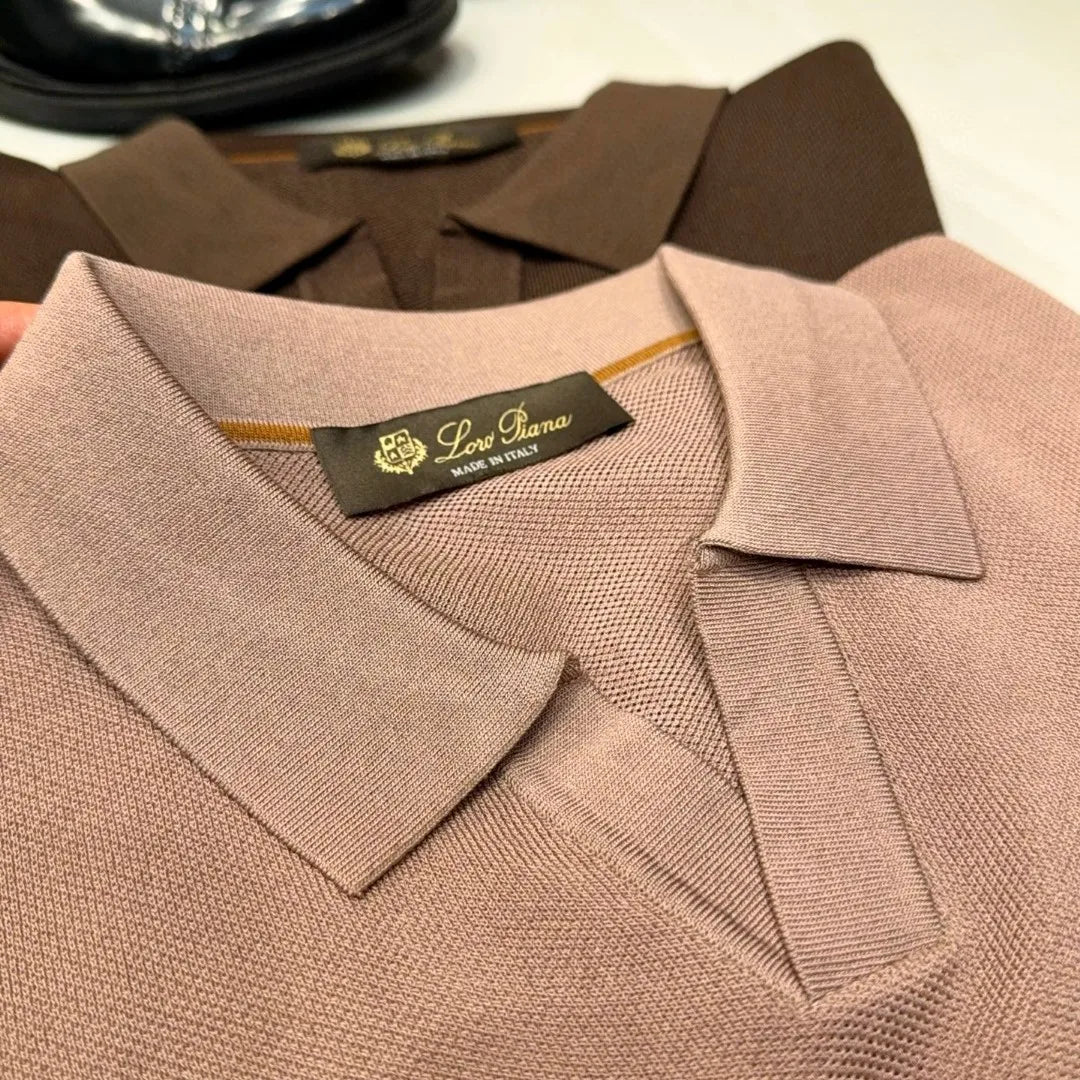LP Italian old money style light luxury summer mulberry silk mixed Lyocell Haiou collar business casual short-sleeved polo shirt
