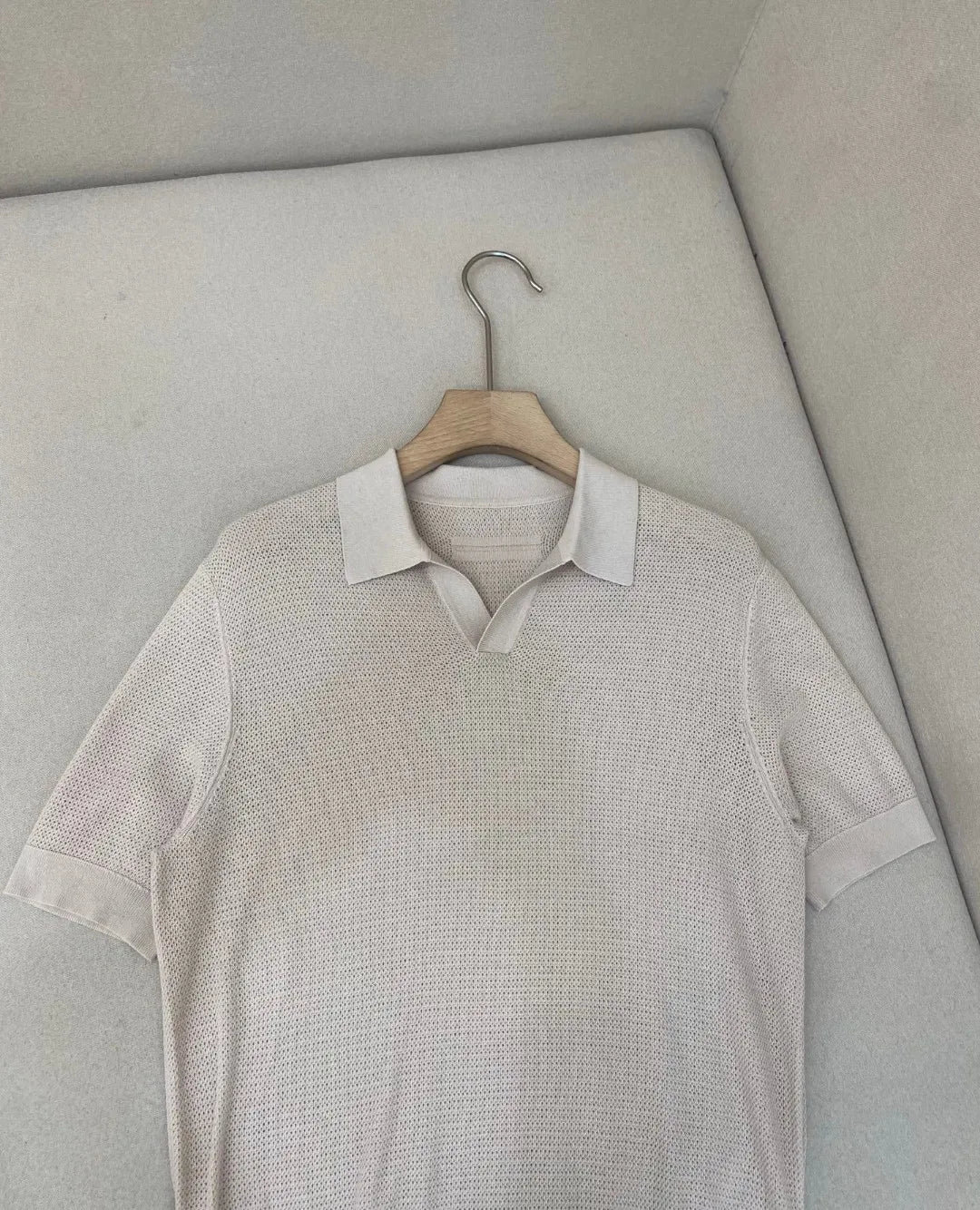 Italian old money style luxury high version 25 summer pure cotton hollow collar short sleeved polo shirt