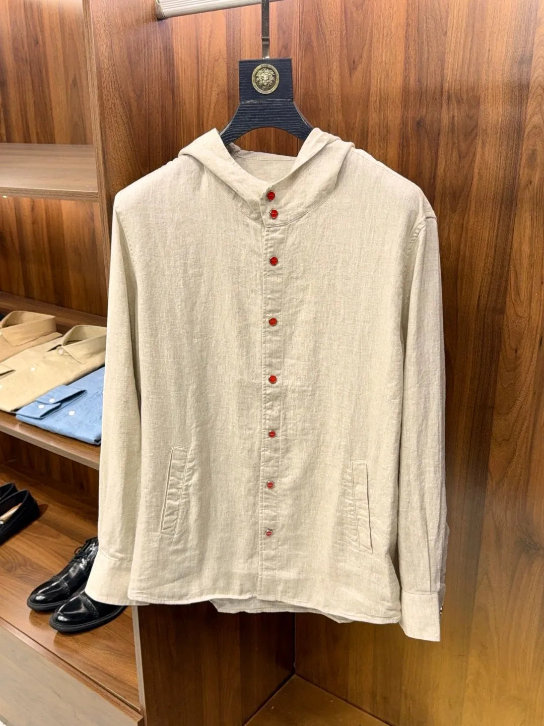Italian Kiton Old Money Wind Summer High Version Pure Linen Windproof Sunscreen Casual Hooded Shirt Thin Jacket Men and Women