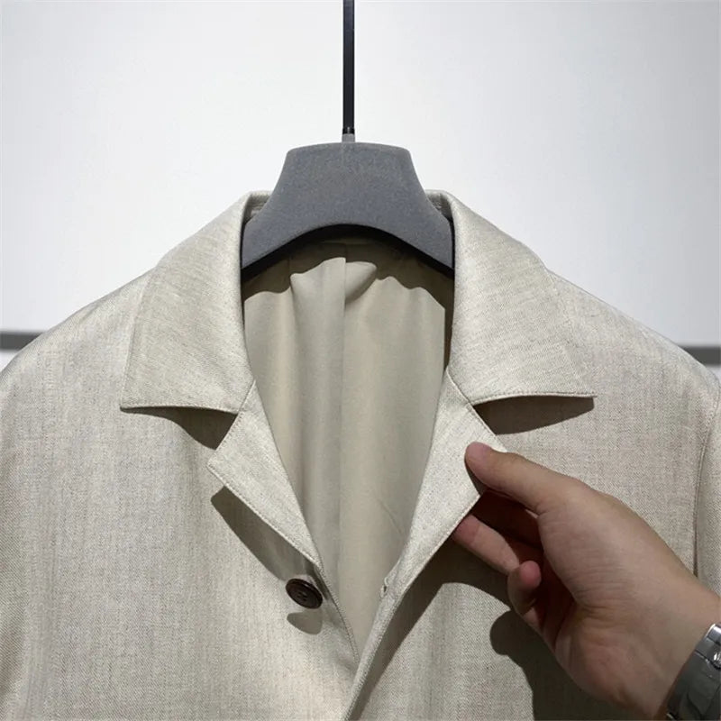Classic old money style, high-end skin-friendly texture, breathable lapel linen tooling jacket
