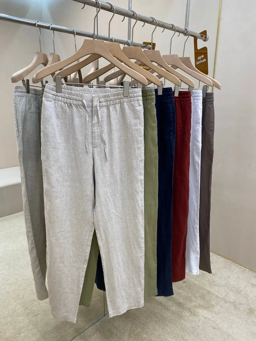 Italian old money style European and American luxury high version 25 summer linen elastic waist straight wide-leg casual pants