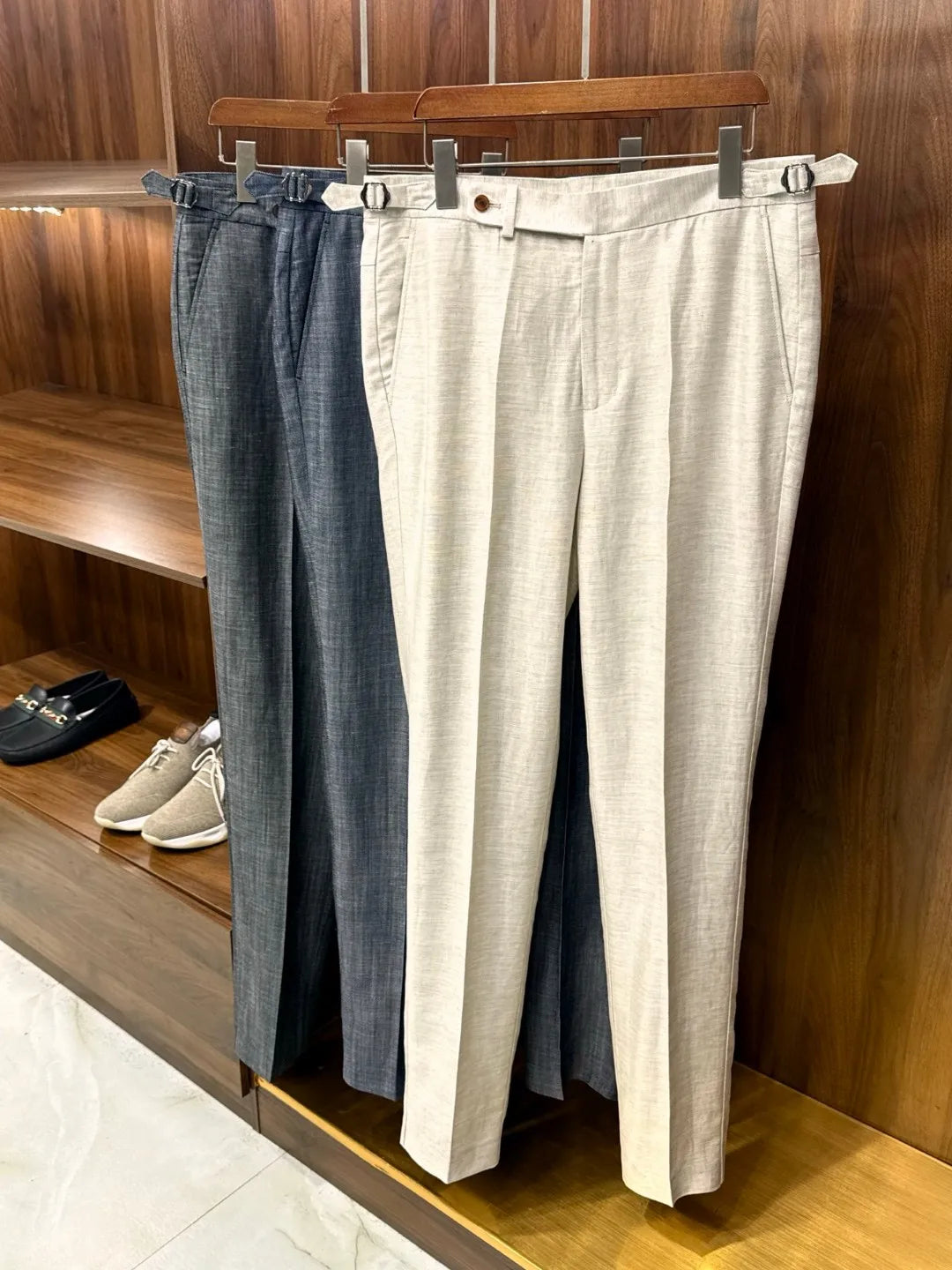 Italian style European and American LP light luxury men's summer linen Tencel straight tube minimalist business casual trousers