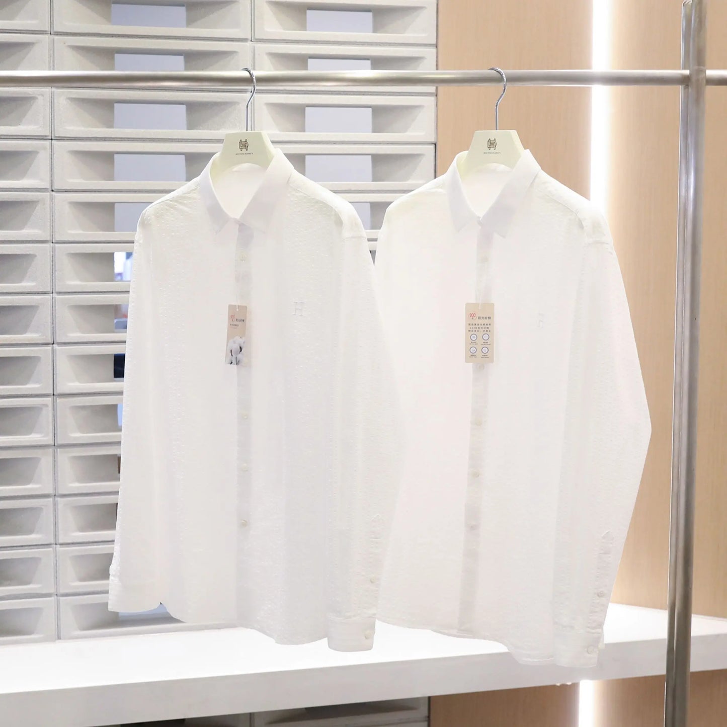 2025 spring and summer new men's high-end white light luxury temperament seersucker cotton long-sleeved shirt 1035