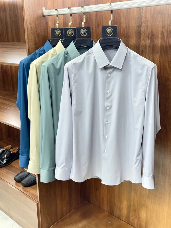 Business casual silky bamboo fiber fabric, comfortable and skin-friendly square neck long-sleeved shirt in spring and summer