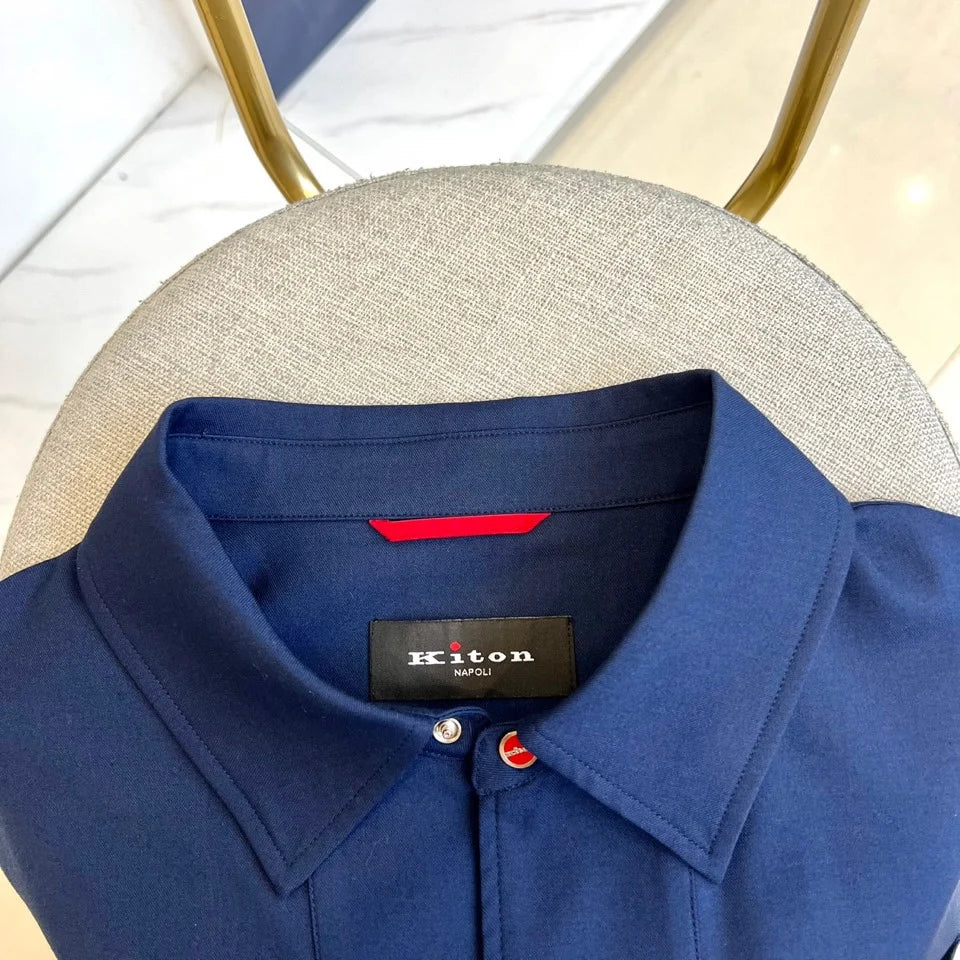2025 summer new kiton men's lapel short-sleeved shirt simple fashion casual pants shirt set