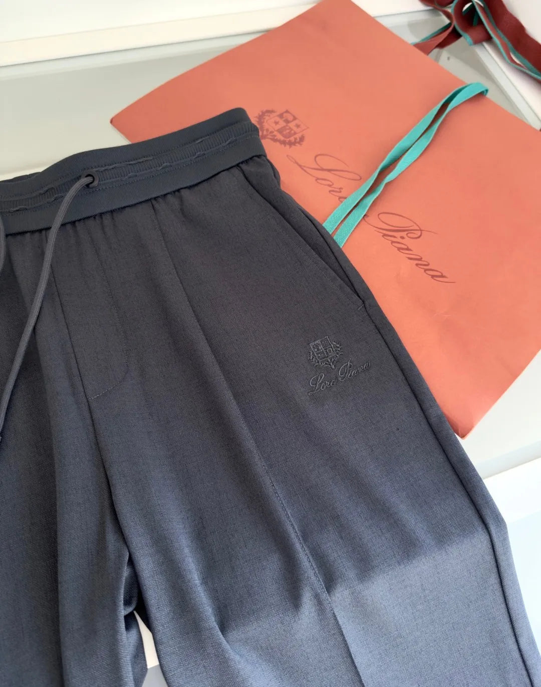 Italian LP European and American light luxury men's clothing summer linen Tencel elastic waist tether straight casual pants