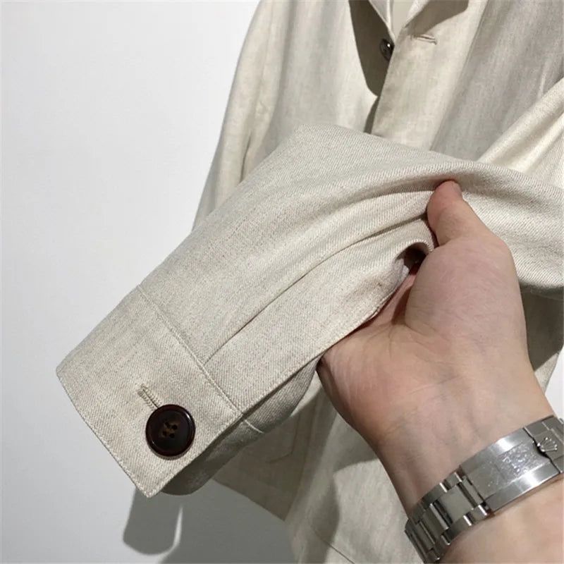 Classic old money style, high-end skin-friendly texture, breathable lapel linen tooling jacket