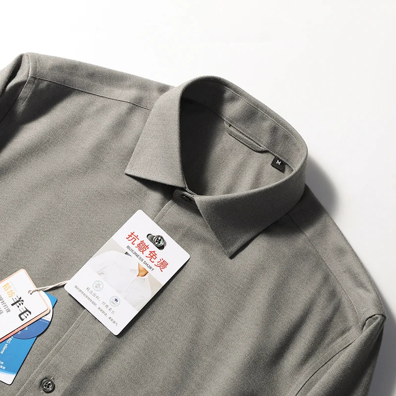 Tencel wool blend, autumn and winter fashion anti-wrinkle non-ironing long-sleeved shirt men's business casual shirt