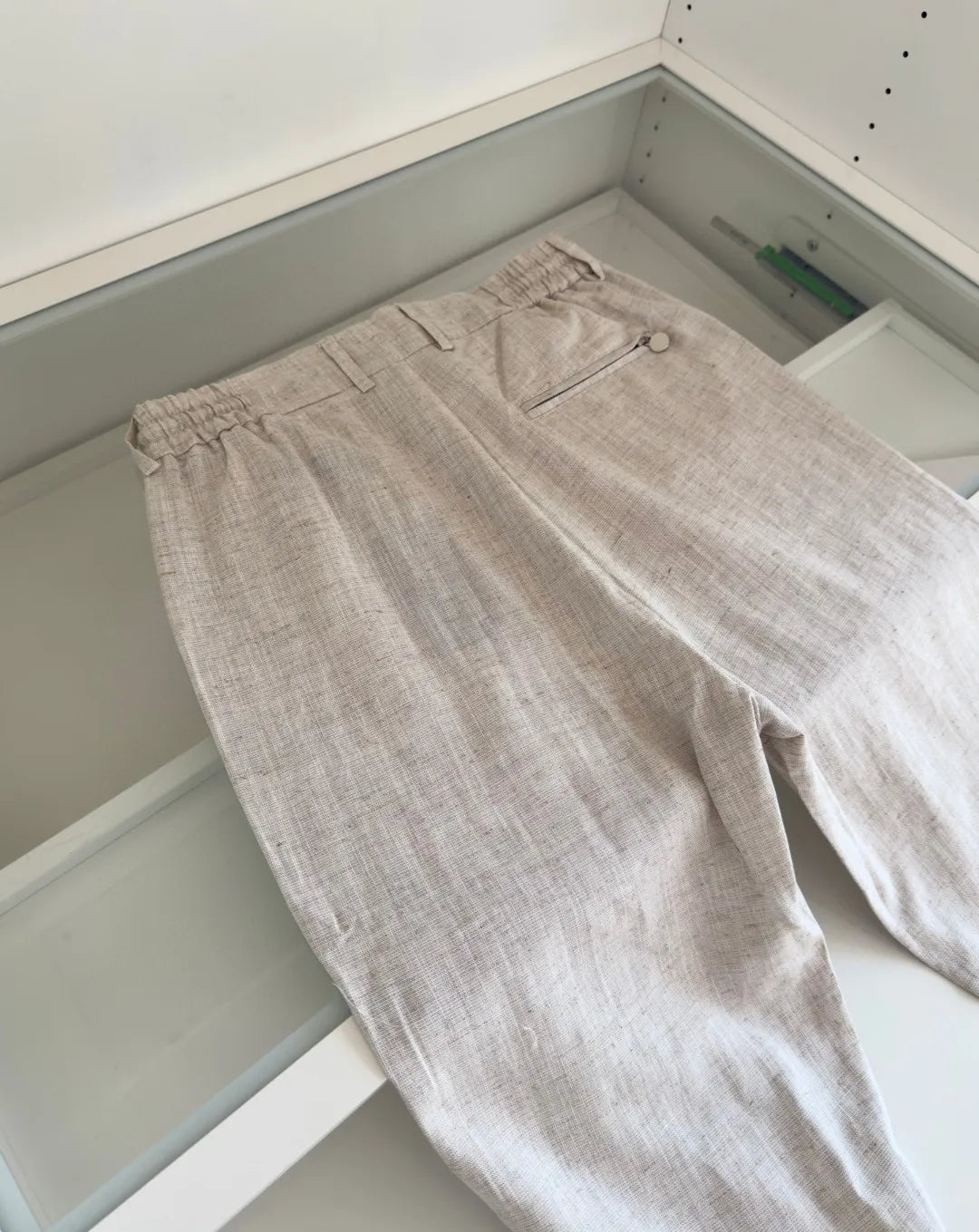Italian Kiton vintage style summer high version elastic waist straight leg linen casual pants