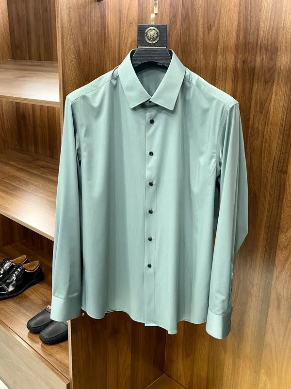 Business casual silky bamboo fiber fabric, comfortable and skin-friendly square neck long-sleeved shirt in spring and summer