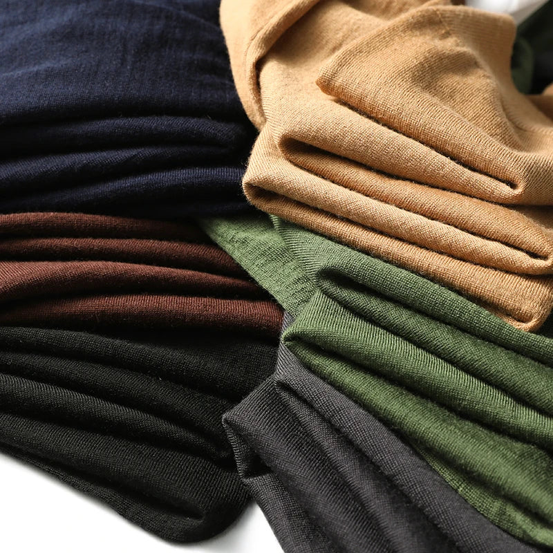 Spring Fashion Business Casual Wool Knitted Sweater Solid Color Long Sleeve POLO Shirt