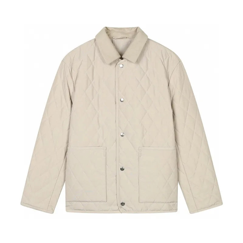 Classic LP Premium Textured Cashmere Woolen Lapel Rhombus Quilted Car Line Warm Camel Velvet Cotton Jacket