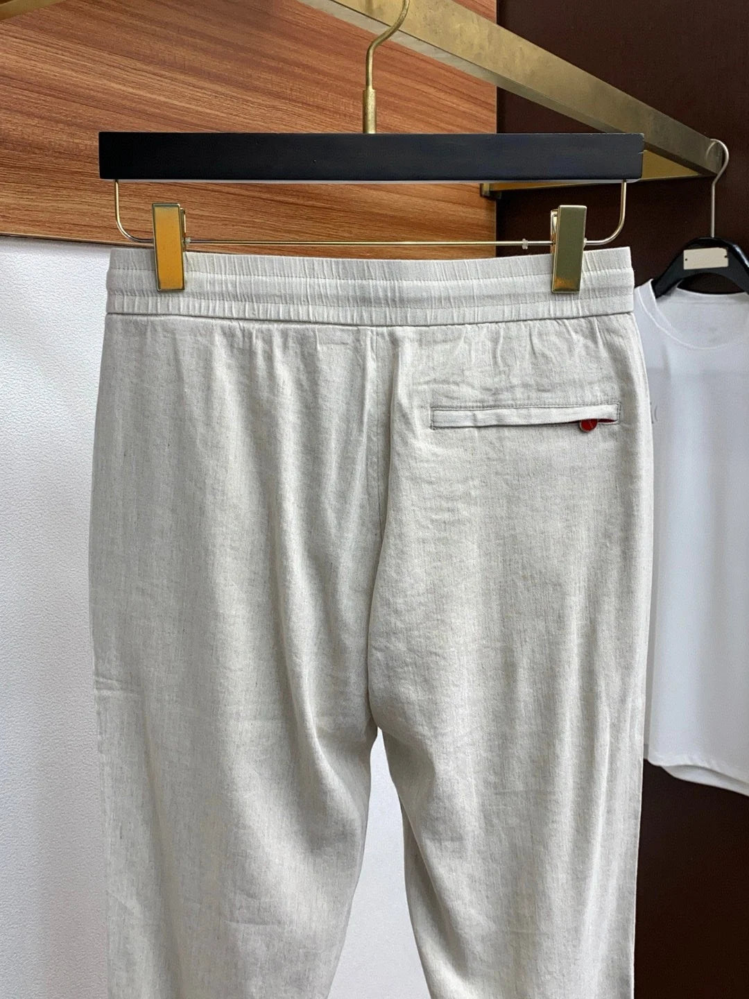 Italian Kiton cotton and linen light elastic waist tether straight casual pants