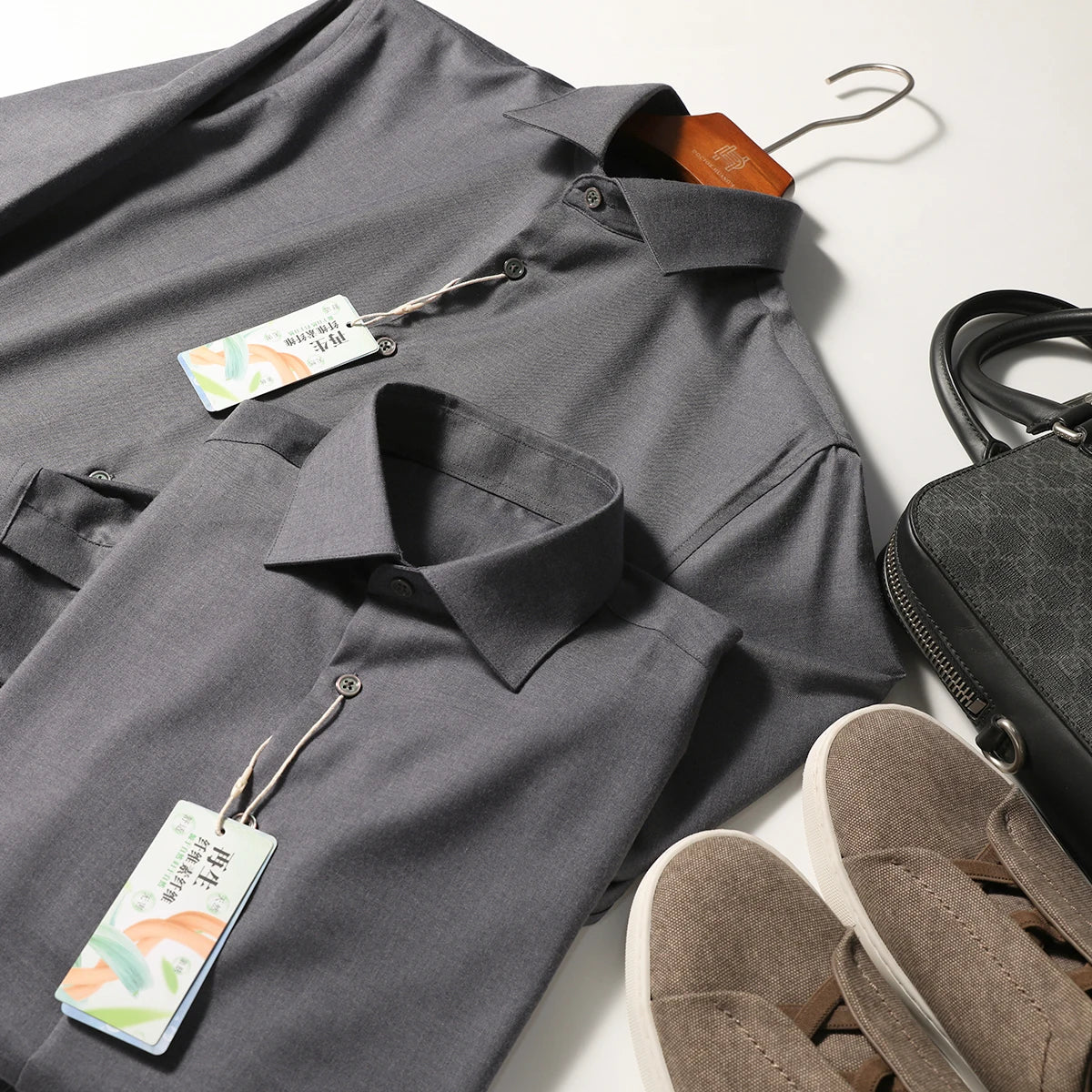 ZZ Italian Luxury, Spring and Autumn Business Casual Long Sleeve Shirt Men's Easy Care Bottom Shirt