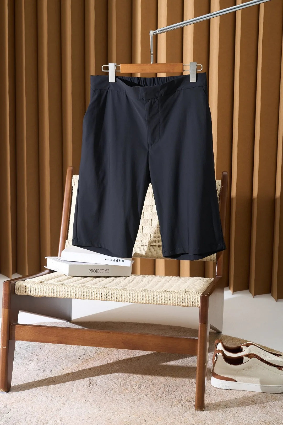 Italian style vintage style summer high waisted five quarter straight leg business casual shorts, quick drying trousers