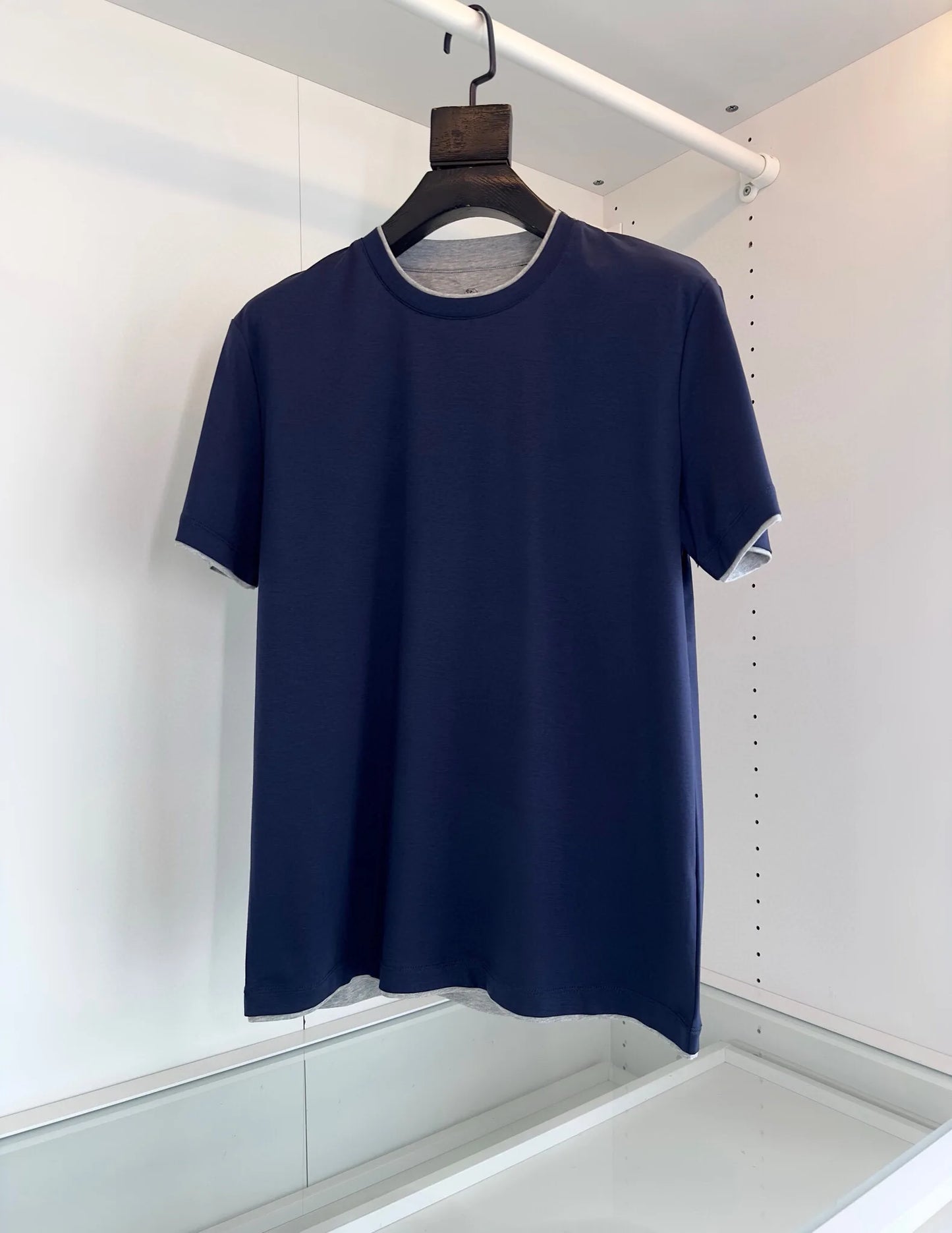 Italy BC men's clothing summer new crew neck bottoming shirt, fake two solid color old money style men's short-sleeved T-shirt