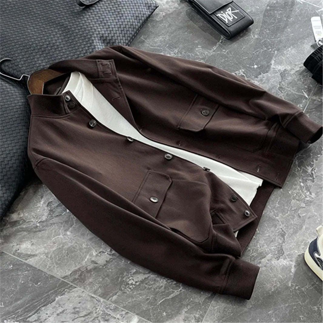 BC old money style, Lyocell wool, classic multi-pocket business casual stand-up collar jacket