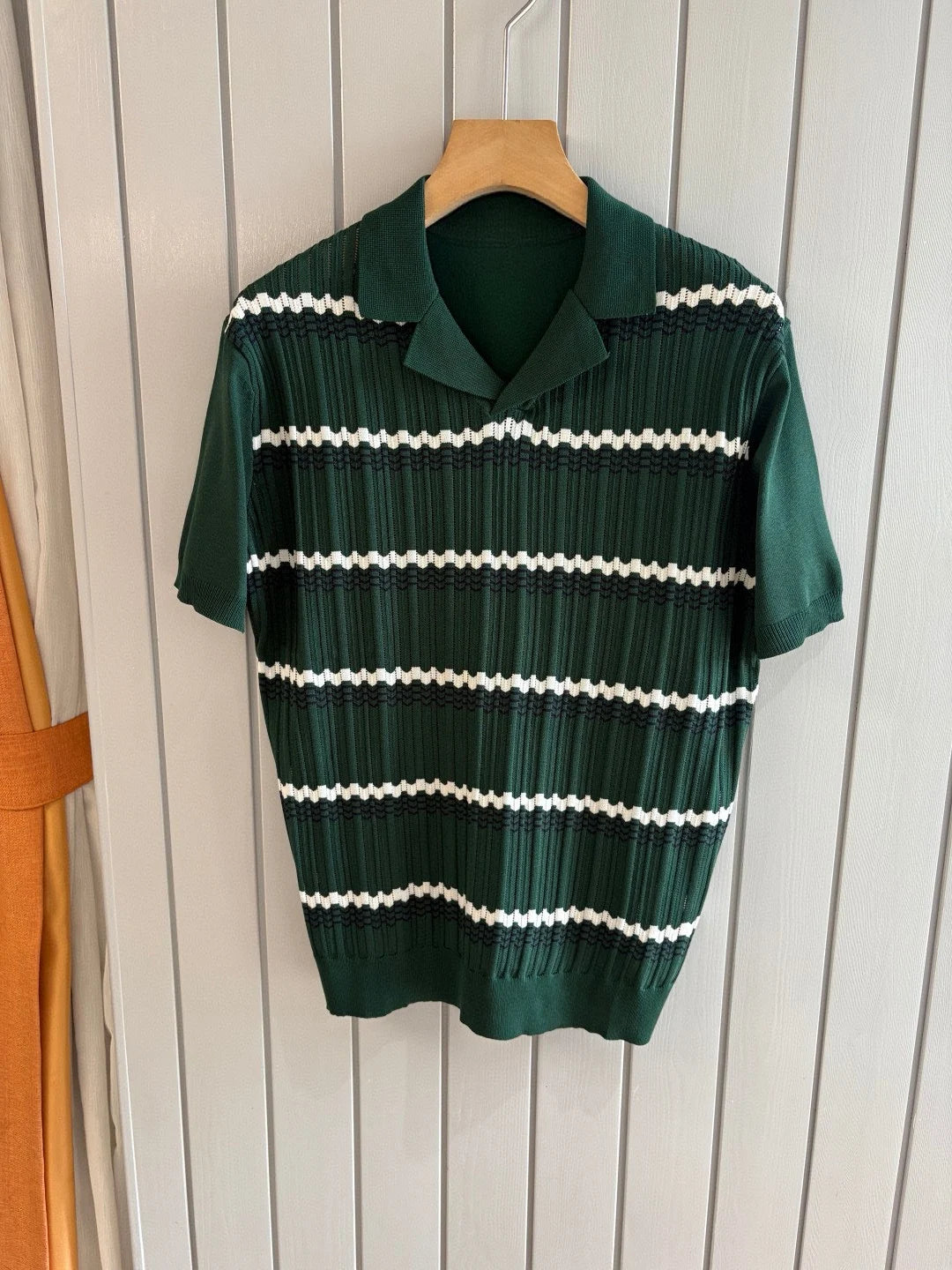Italian old money style light luxury 25 summer rhombus cashmere mulberry silk lapel short-sleeved casual polo shirt