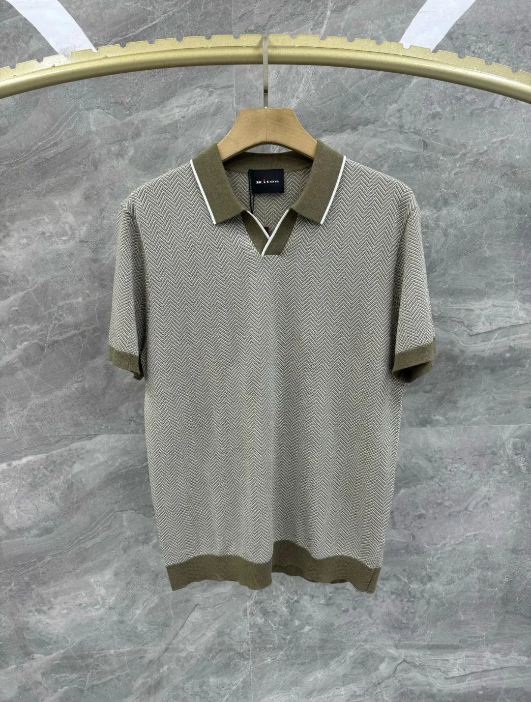 Kiton Italian European and American old money wind 25 summer lapel short-sleeved cotton blended silk business casual polo shirt
