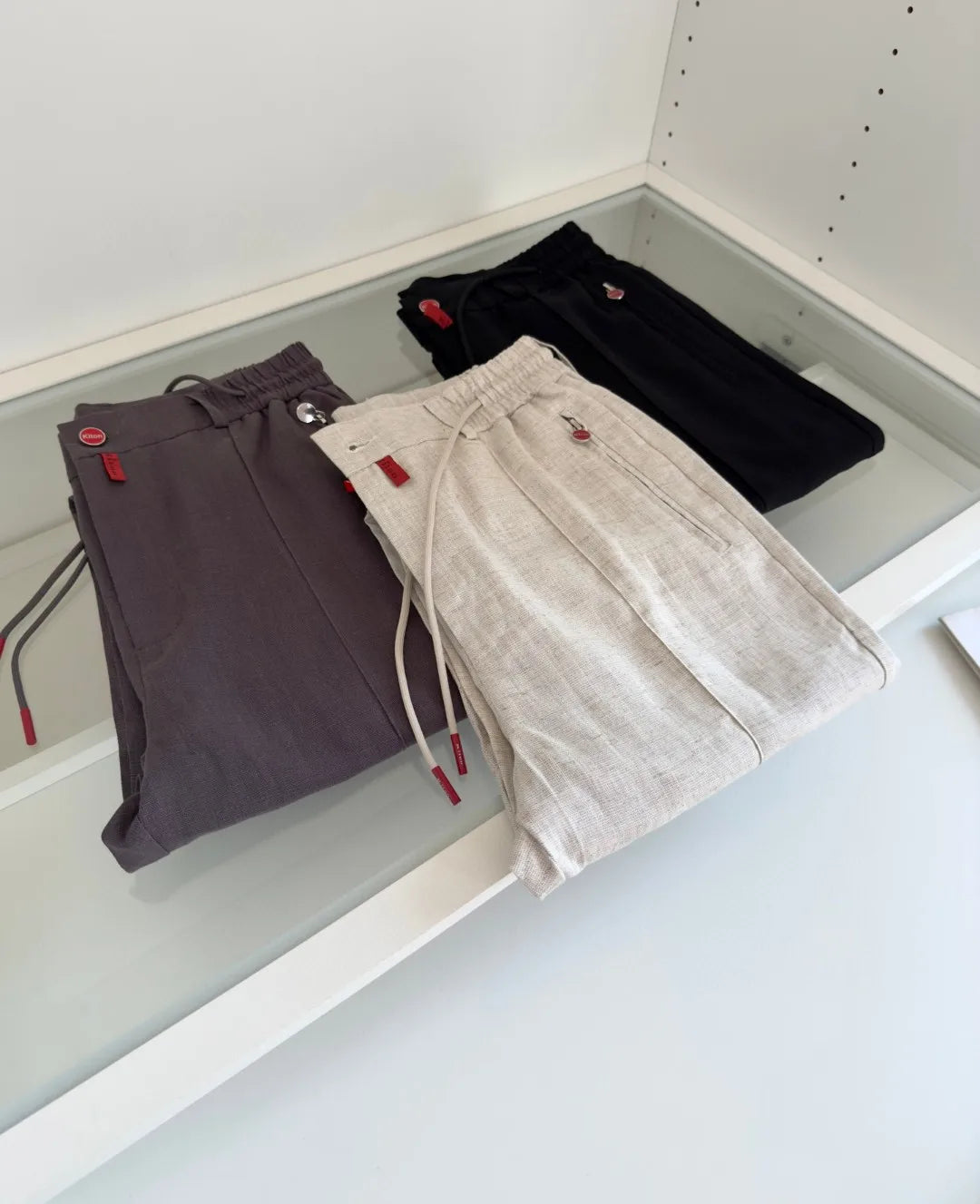 Italian Kiton vintage style summer high version elastic waist straight leg linen casual pants