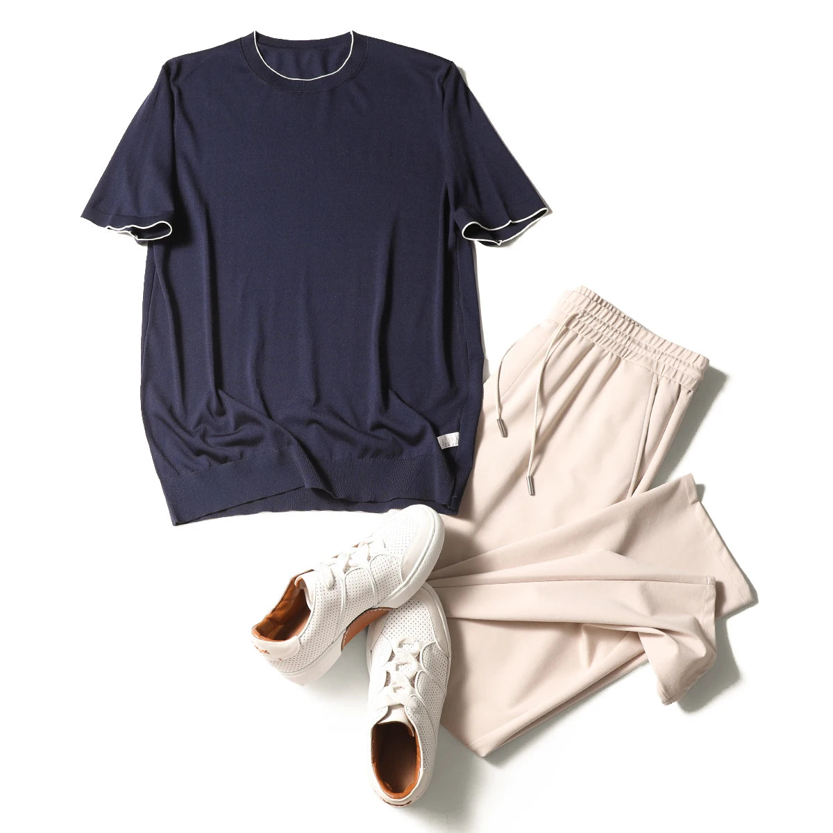 2025 summer new men's urban commuting solid color Tencel mulberry silk blended cool knitted short-sleeved T-shirt