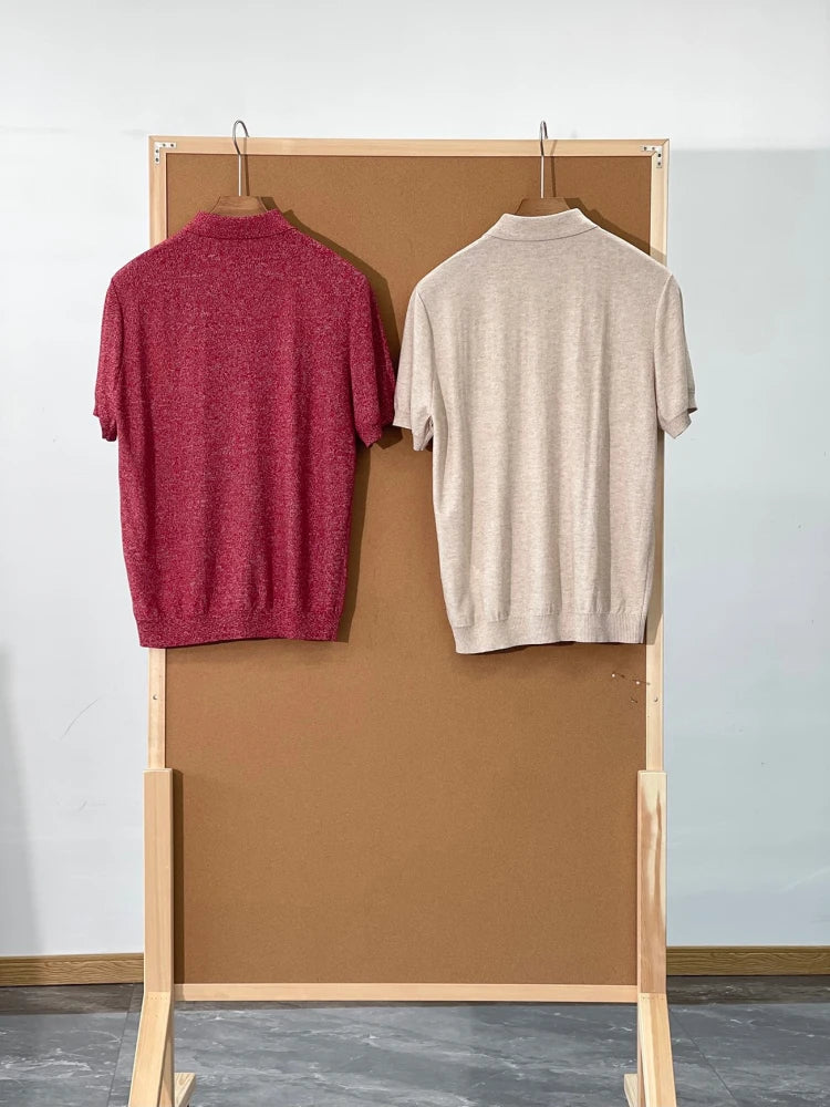 Low key and high texture, Lyocell wool blended LP knitted sweater casual lapel short-sleeved T-shirt polo shirt