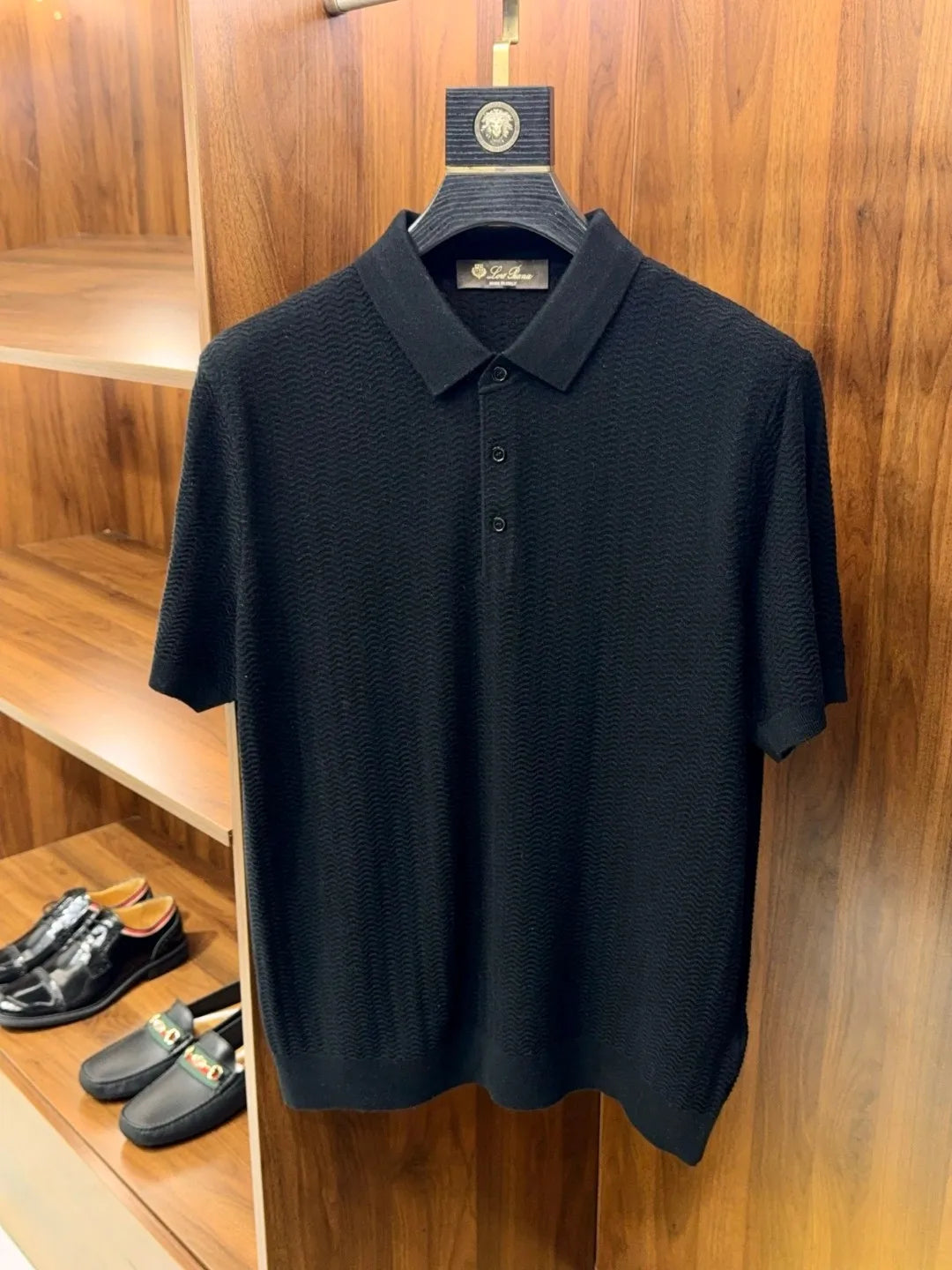 Italian LP light luxury men's clothing 25 summer high version mulberry silk mixed cashmere lapel short-sleeved casual polo shirt