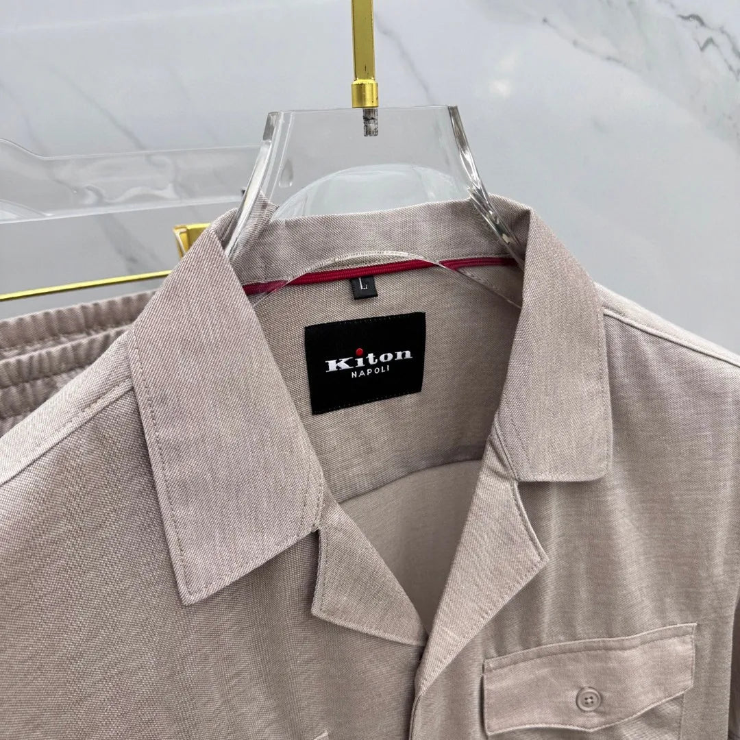 Italian kiton European and American light luxury men's clothing 25 summer lapel shirt jacket straight elastic pants casual suit