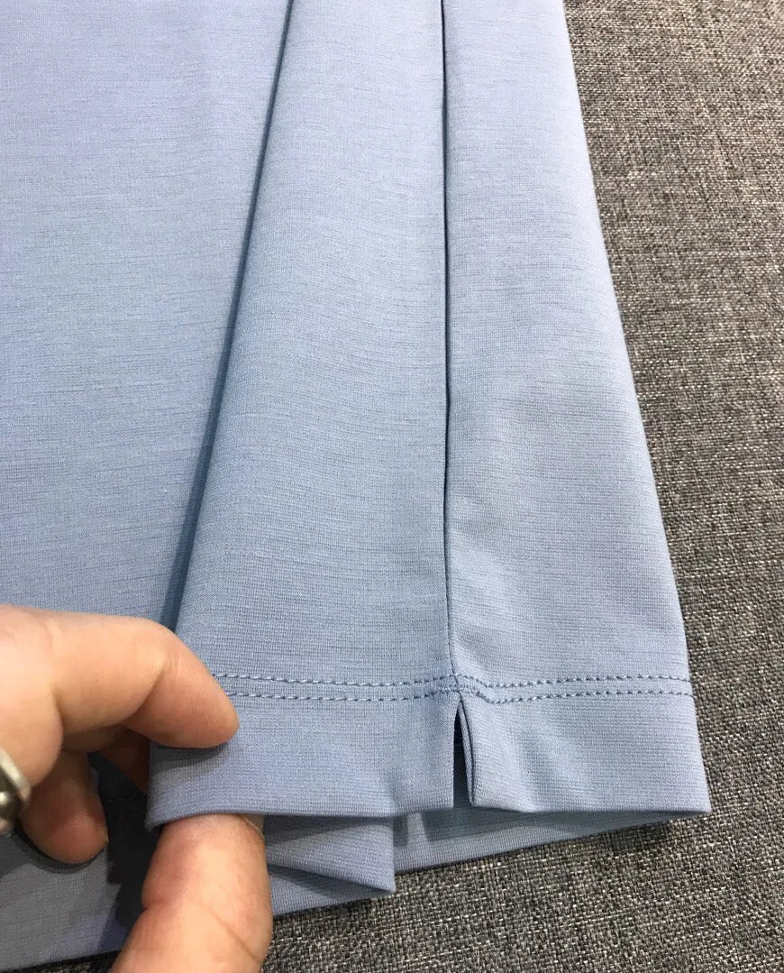 Italian LP European and American light luxury men's mulberry silk mixed cotton lapel short sleeved simple casual polo shirt