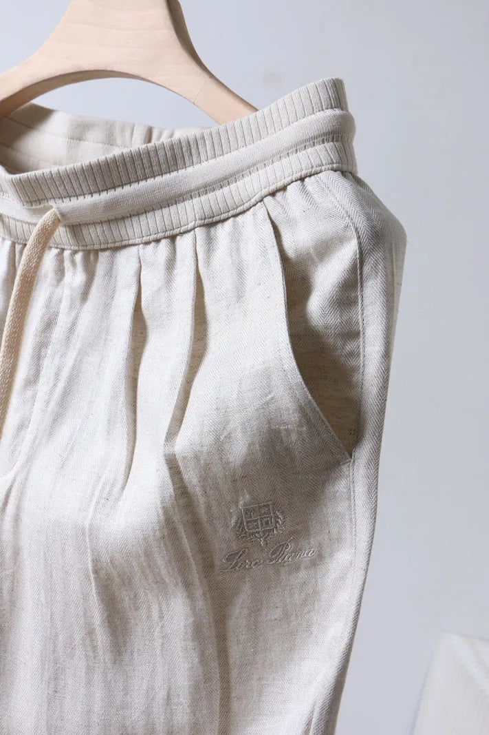 Italian LP old money style simple summer Tencel linen straight tube drawstring elastic waist casual pants