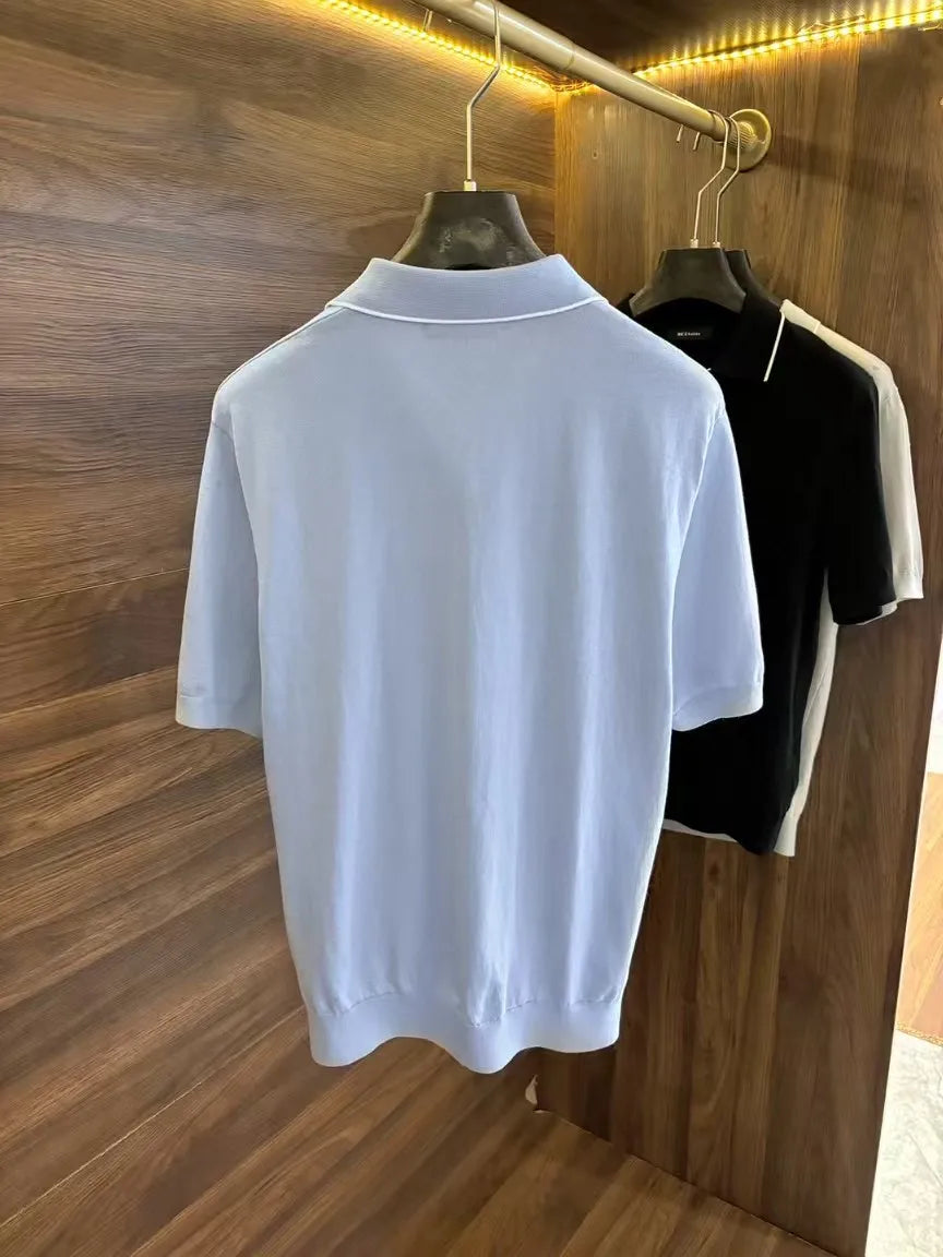 Italian kiton light luxury summer silk blended cotton spinning knitted Haiou collar short-sleeved polo shirt