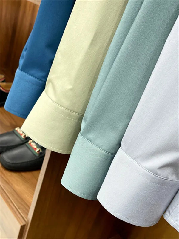 Business casual silky bamboo fiber fabric, comfortable and skin-friendly square neck long-sleeved shirt in spring and summer