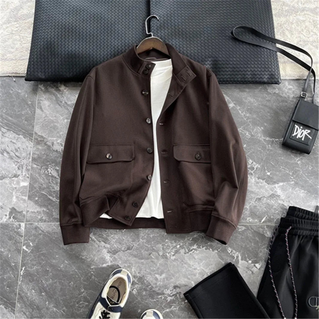 BC old money style, Lyocell wool, classic multi-pocket business casual stand-up collar jacket