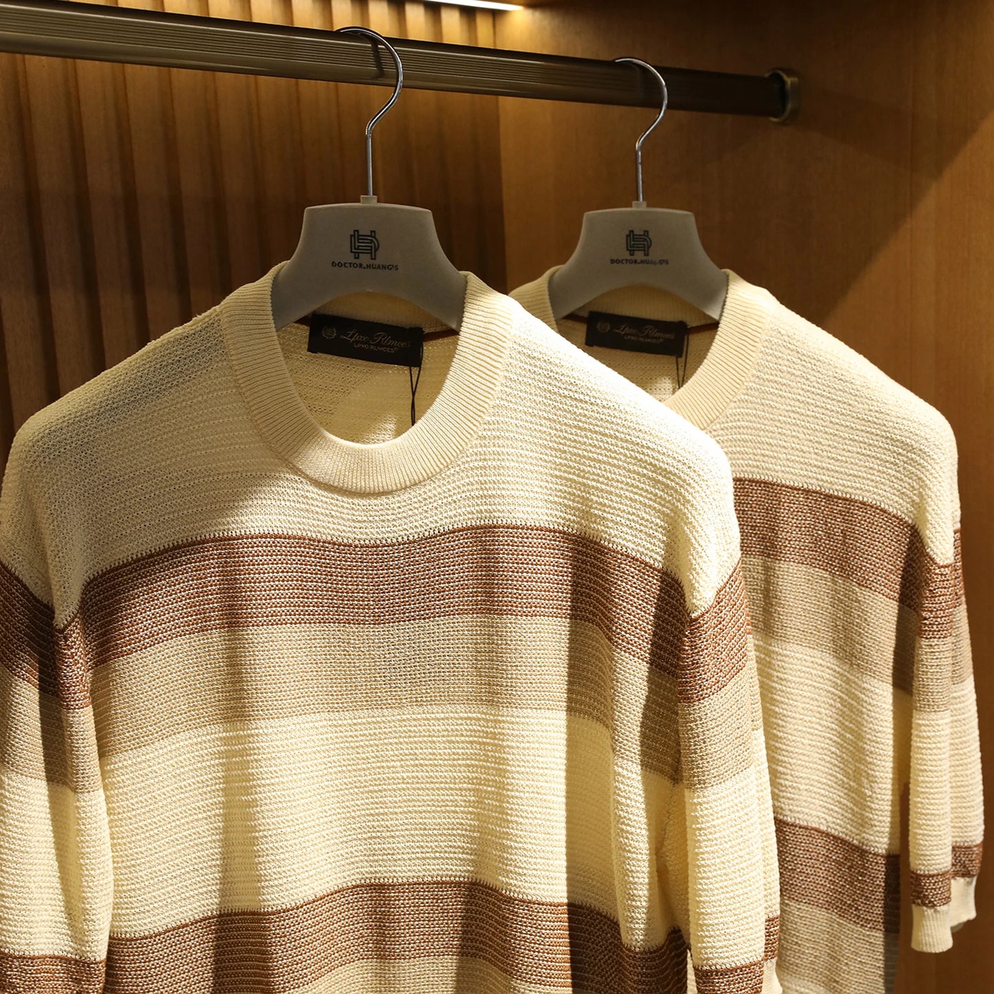 LP 2025 summer new men's high sense old money wind tencel linen hollow breathable knitted short-sleeved T-shirt