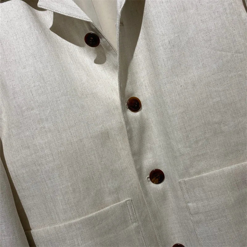Classic old money style, high-end skin-friendly texture, breathable lapel linen tooling jacket