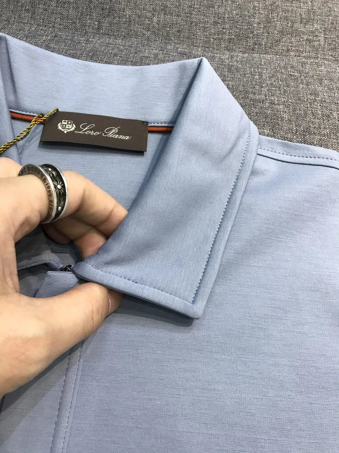 Italian LP European and American light luxury men's mulberry silk mixed cotton lapel short sleeved simple casual polo shirt