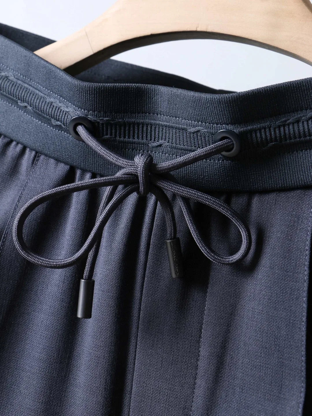 Italian LP European and American light luxury men's clothing, linen Tencel vertical elastic waist tether straight casual pants