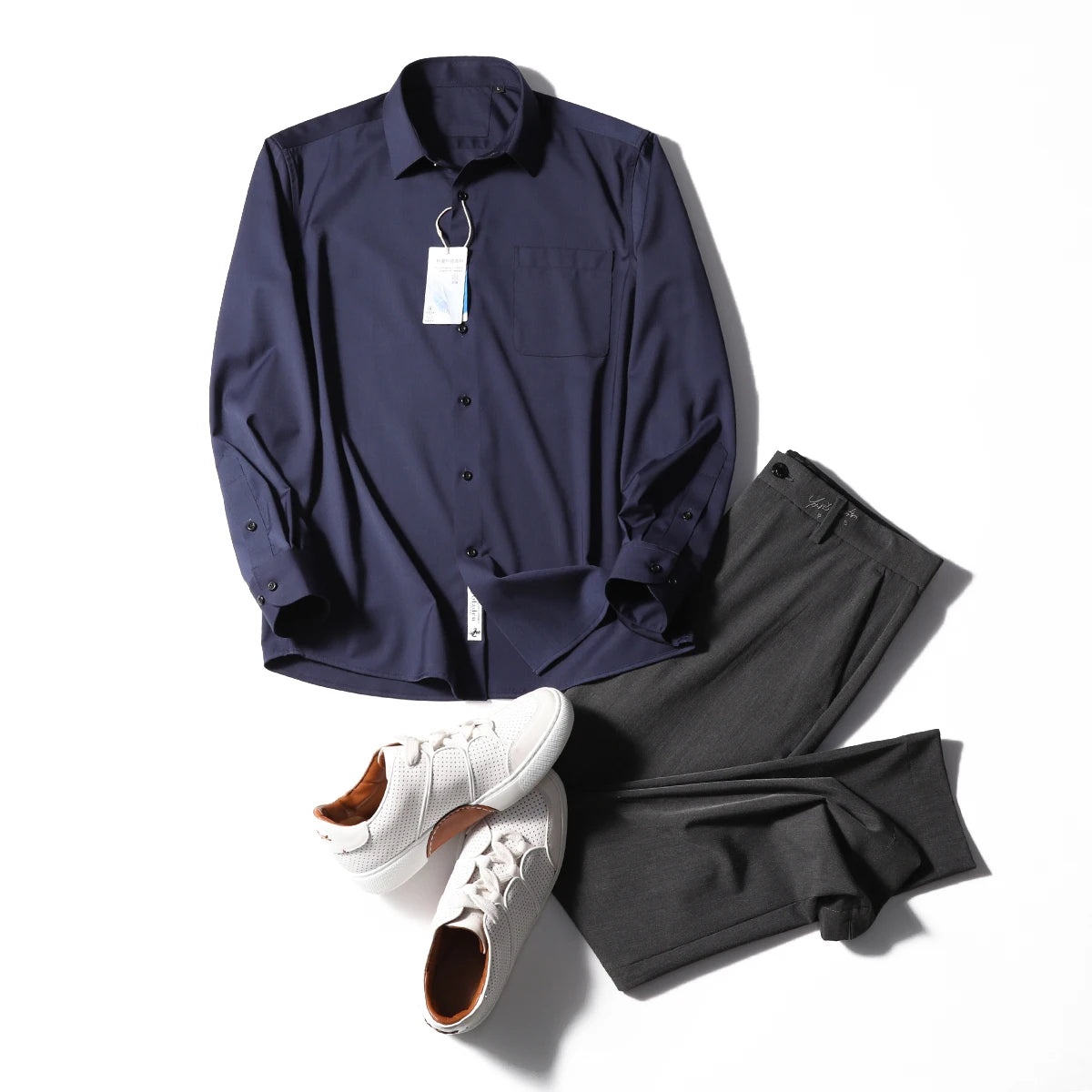 Italian luxury, spring new men's light business drape anti-wrinkle elastic long-sleeved shirt bottoming top