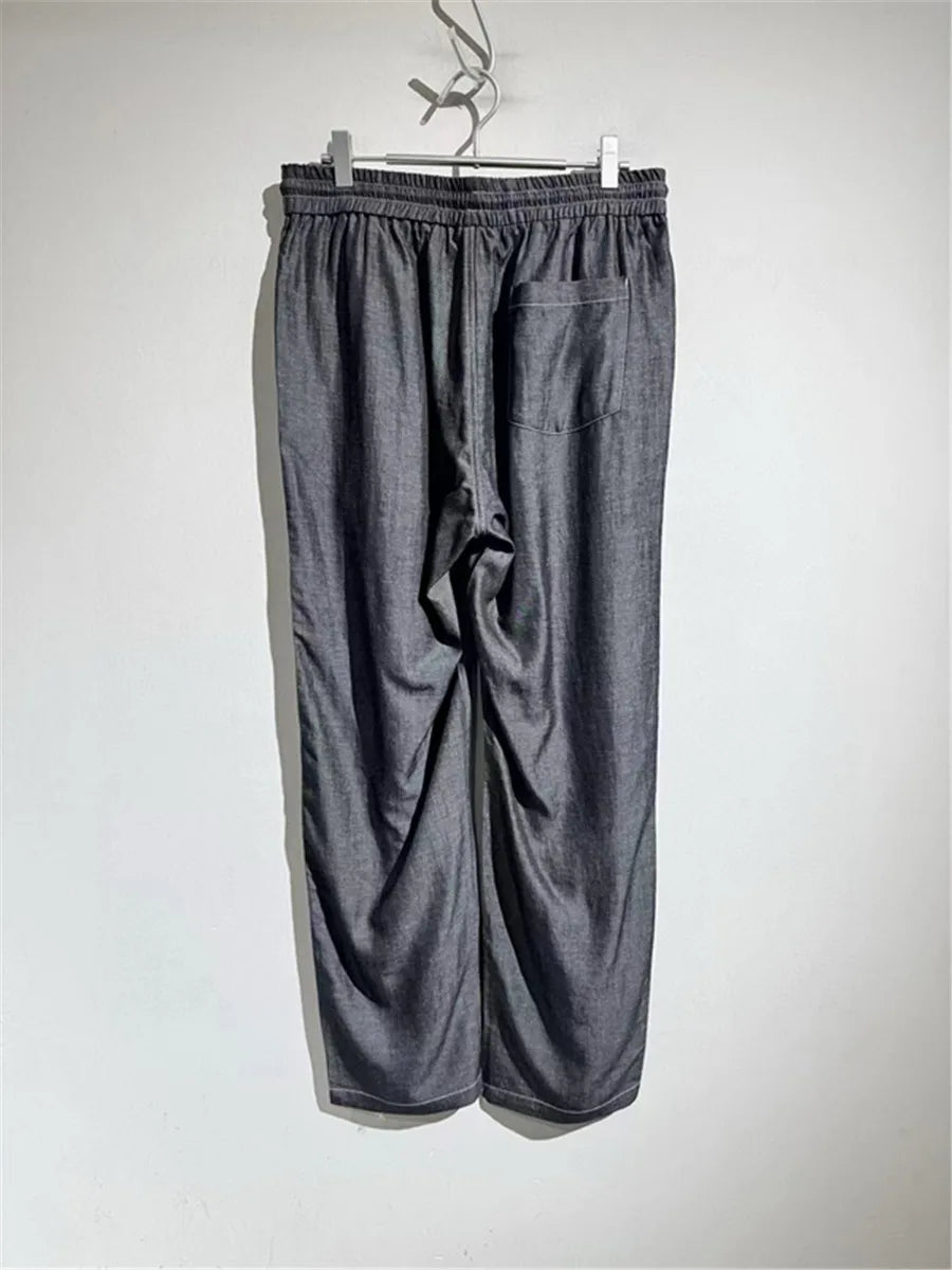 Drape and breathable 25 spring new elastic elastic waist loose Tencel linen straight casual pants