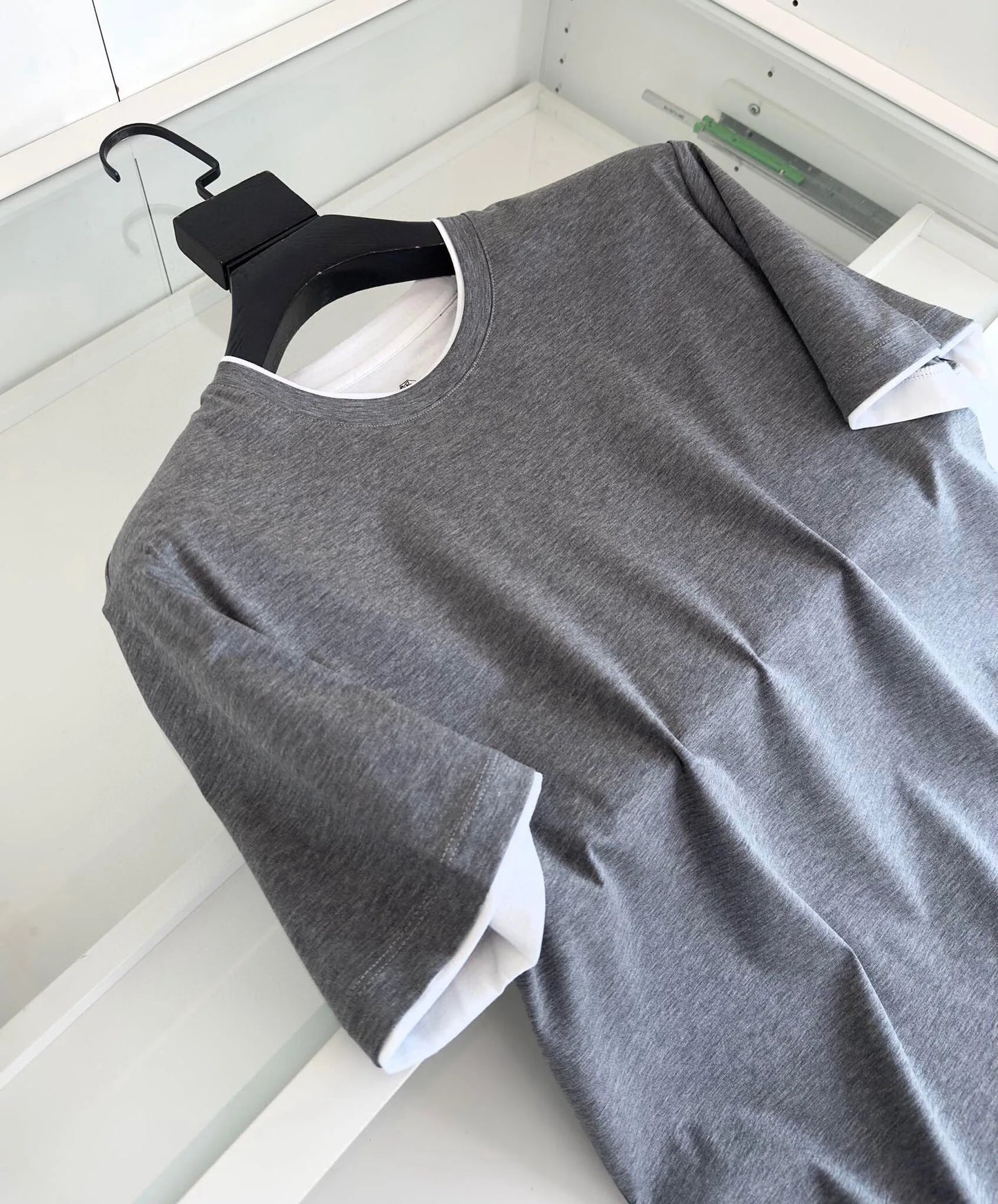 Italy BC men's clothing summer new crew neck bottoming shirt, fake two solid color old money style men's short-sleeved T-shirt