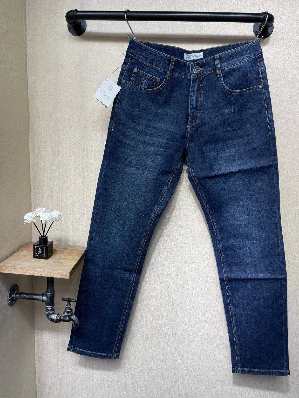 Italy BC men's spring and summer new washed blue micro-elastic breathable fashion casual old money wind small straight jeans
