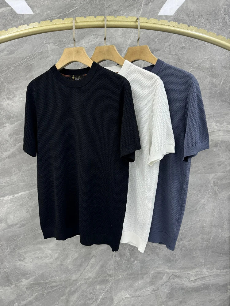 Italian LP men's summer new combed cotton sweat-absorbing breathable fashion casual knitted short-sleeved T-shirt