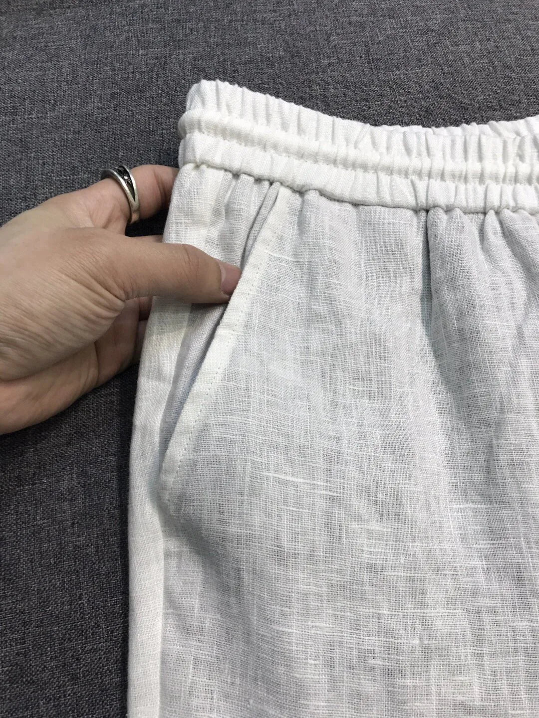 LP old money style light luxury summer pure linen elastic waist tied rope small straight leg casual pants