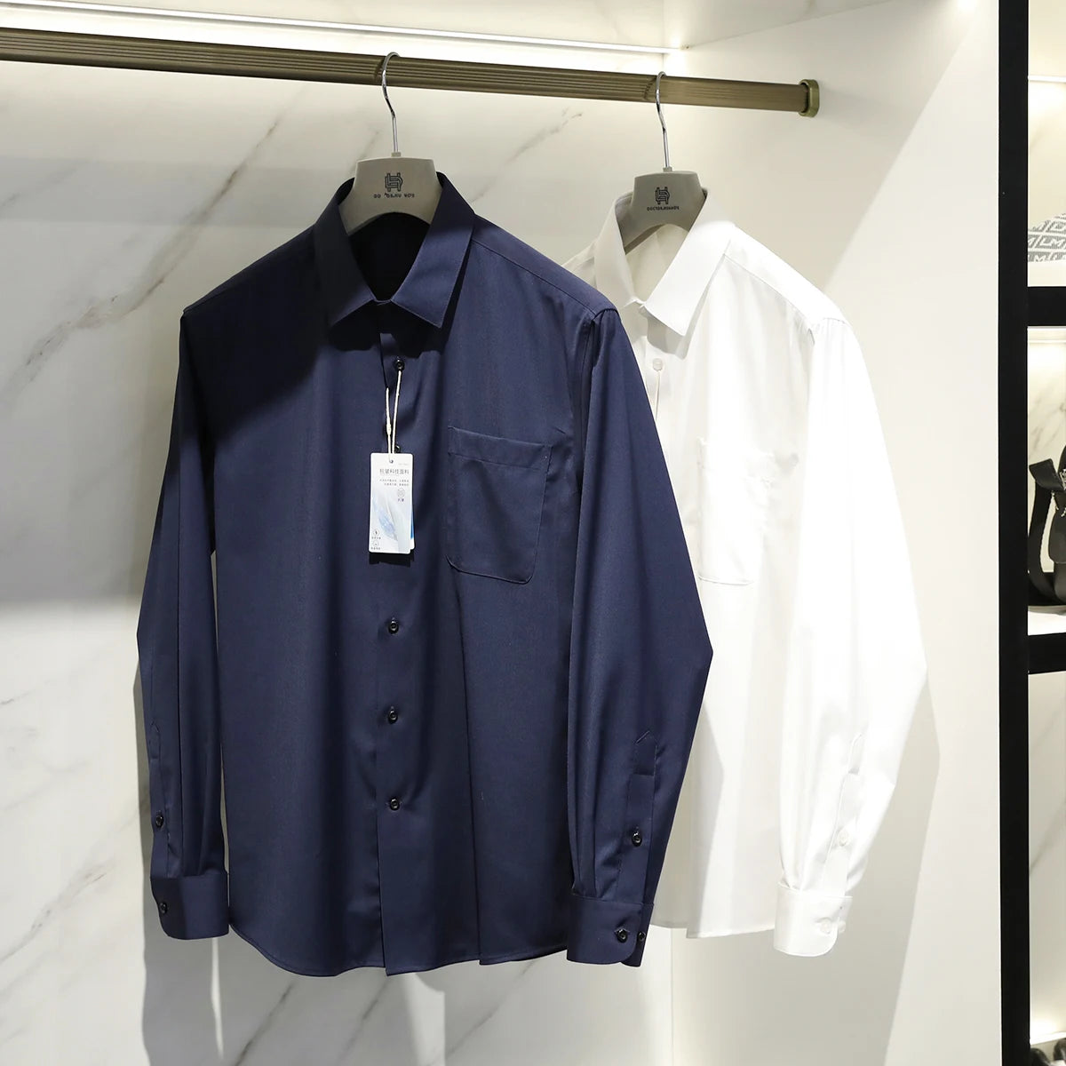 Italian luxury, spring new men's light business drape anti-wrinkle elastic long-sleeved shirt bottoming top