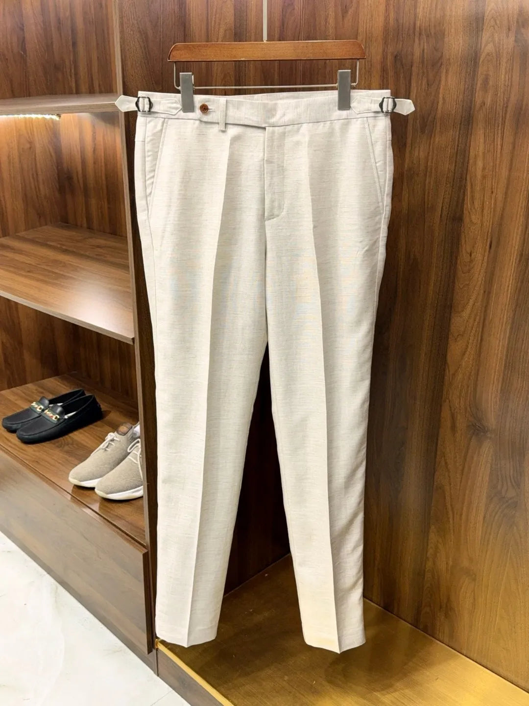 Italian style European and American LP light luxury men's summer linen Tencel straight tube minimalist business casual trousers