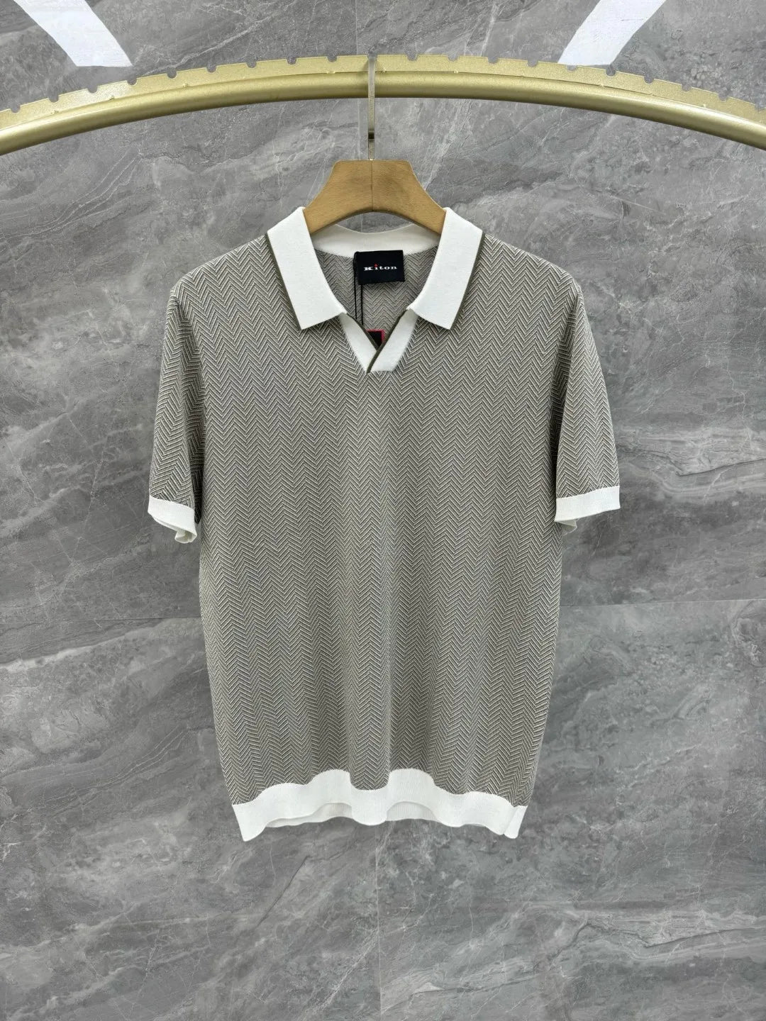 Kiton Italian European and American old money wind 25 summer lapel short-sleeved cotton blended silk business casual polo shirt