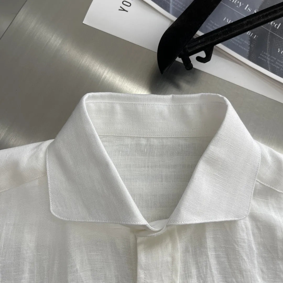Kiton summer 2025 new cotton and linen blend fabric dark pattern texture fashion casual men's long-sleeved shirt
