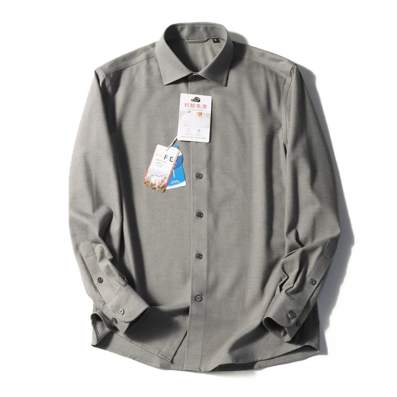 Tencel wool blend, autumn and winter fashion anti-wrinkle non-ironing long-sleeved shirt men's business casual shirt